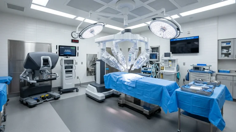 Da Vinci Xi robotic surgery system used for hernia repair at Dr. Brian Harkins' practice in Tomball, TX